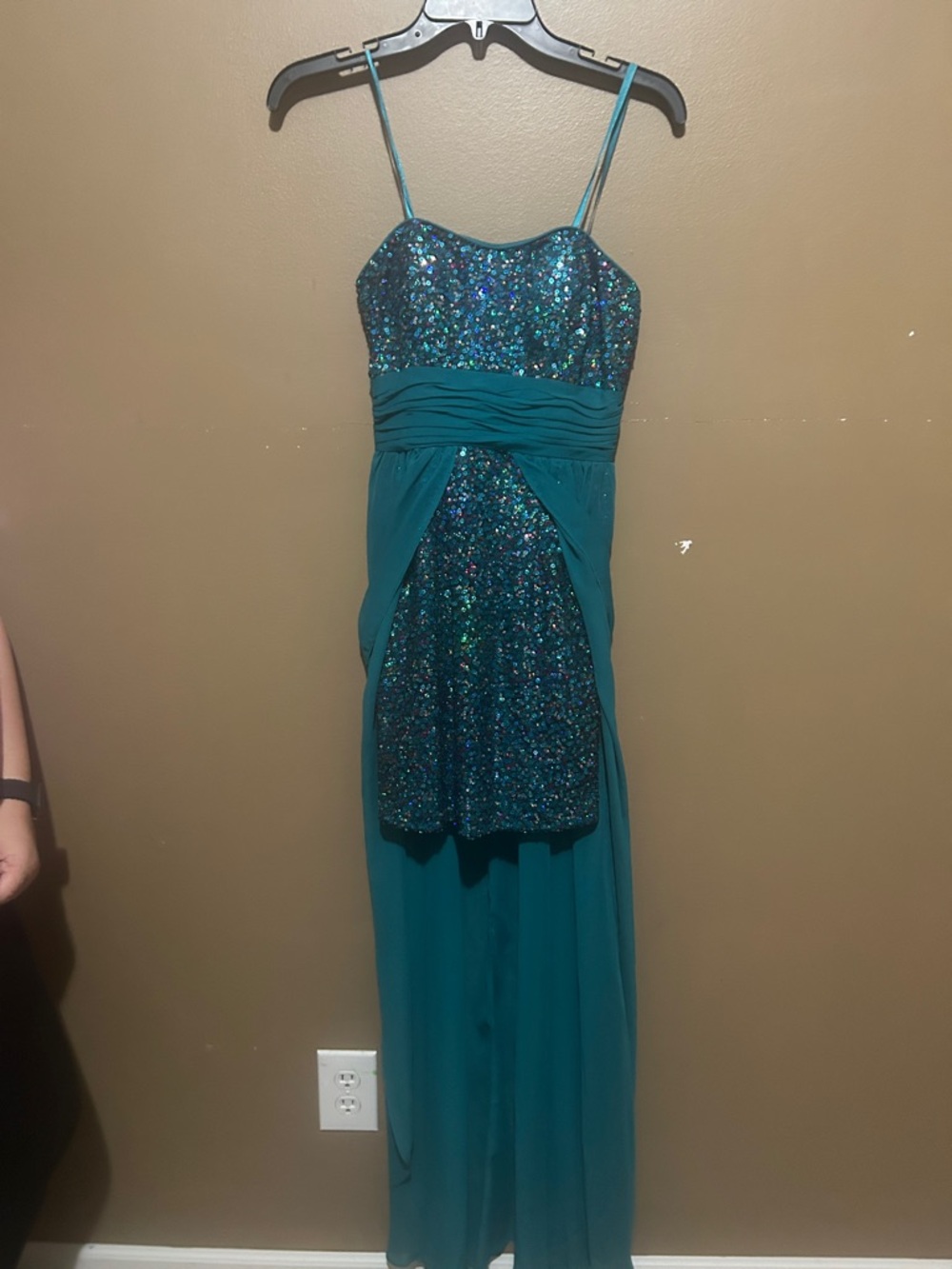 Hailey Logan Teal Sequin Prom Gown